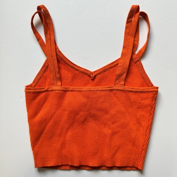 NWT Endless Rose Cropped Top Double Shoulder Strap Knit Cami Orange Ribbed Sz S - Picture 2 of 8